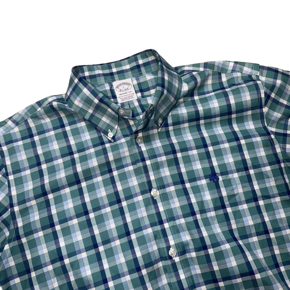 Brooks Brothers Shirt Large Plaid Regent Supima Cotton Non-Iron Short Sleeve